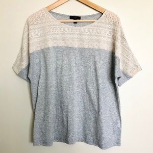 J Crew Gray T-shirt Lace Cream Women’s XL